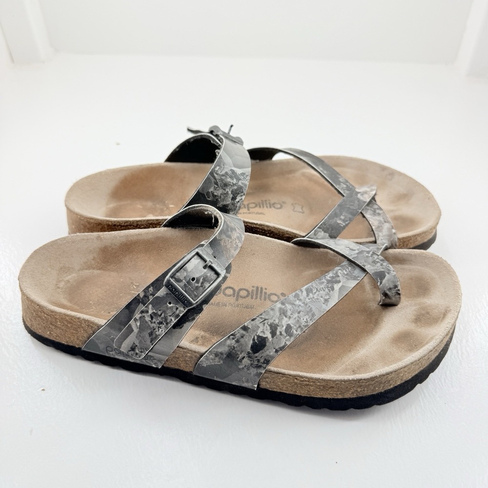 Papillio by Birkenstock Tabora Women 7 EU 38 Silver Leather Toe Loop Sandals